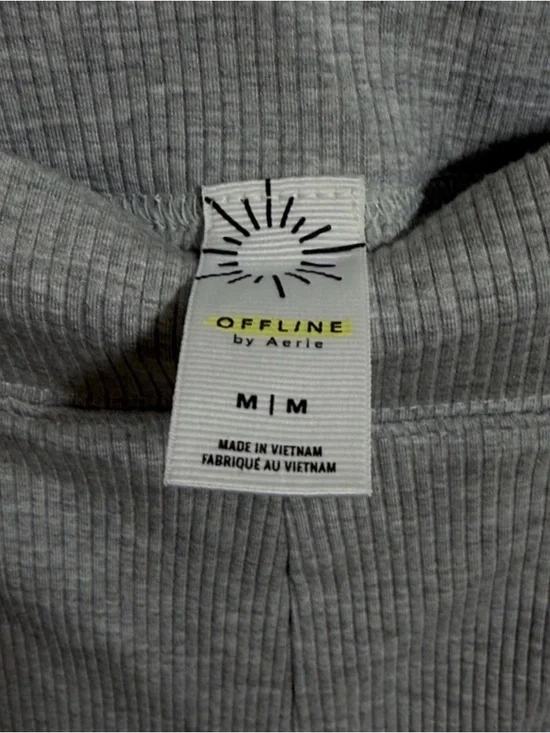 aerie Gray Ribbed Lounge Pants with White Side Stripe Detail - Picture 3 of 7